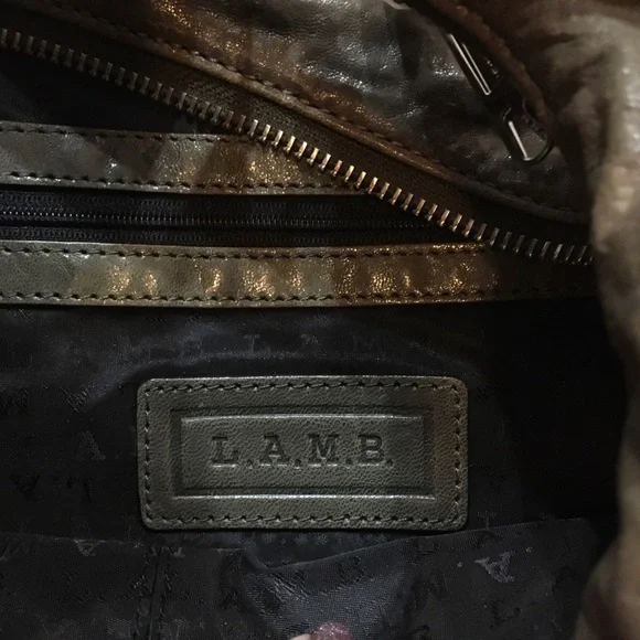 L.A.M.B Taupe Leather Saddle Hobo Purse Hand Bag - Picture 10 of 14